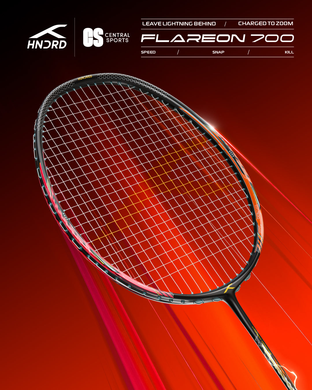 Hundred Flareon 700 Badminton Racket - Black/Orange Badminton Rackets Hundred