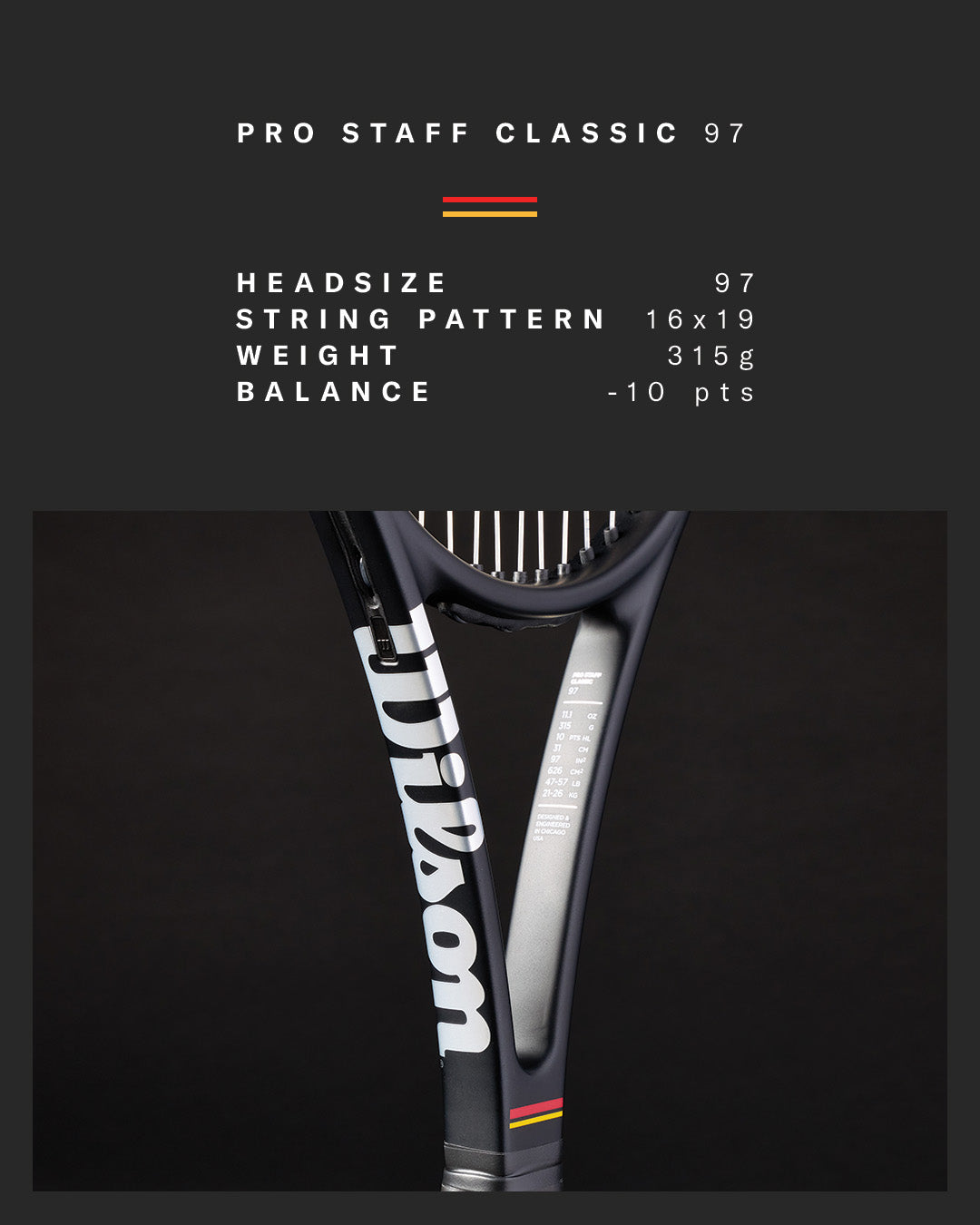 Wilson Pro Staff 97 Classic (2026) Tennis Racket, Black, back view