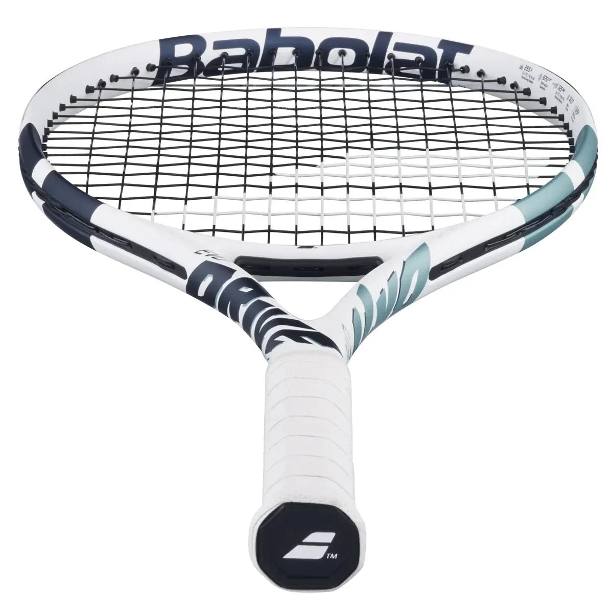 Babolat Evo Drive Lite Gen2 Tennis Racket, Strung, White, close-up detail