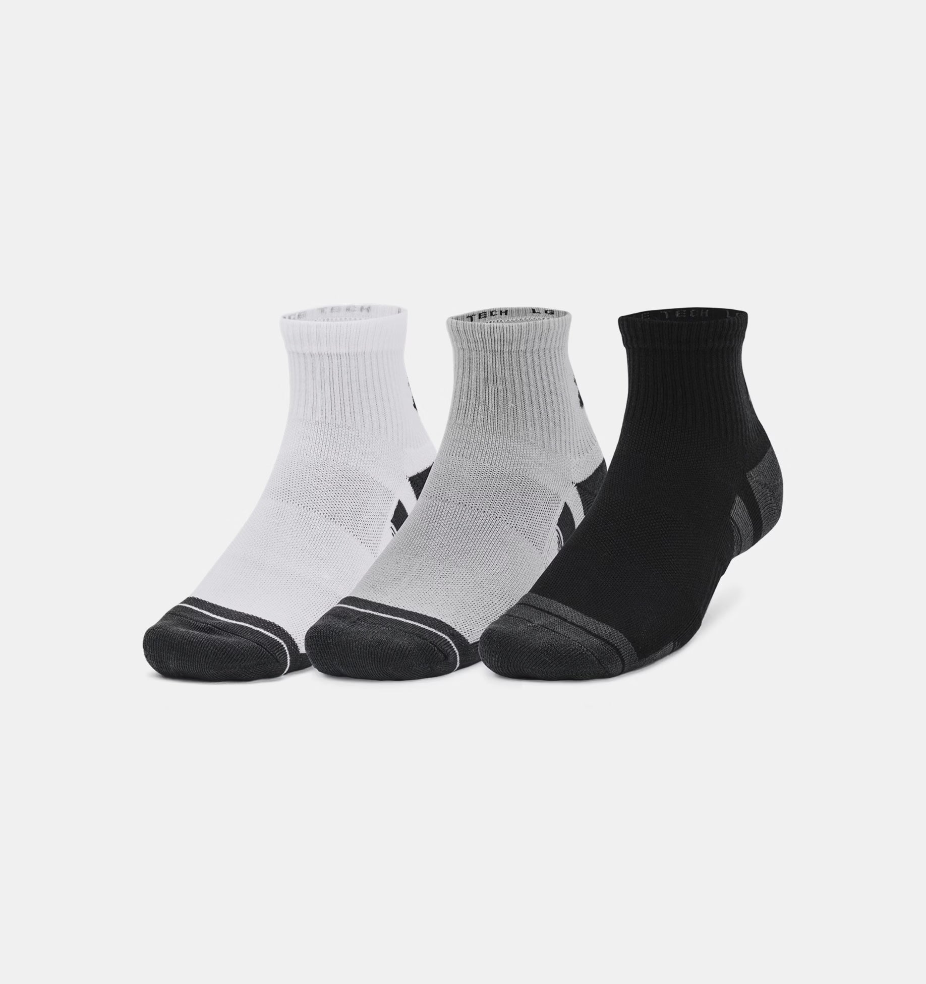 Under Armour Performance Tech 3pk Quarter Socks 1379510 011 Mod Gray White Clearance Under Armour
