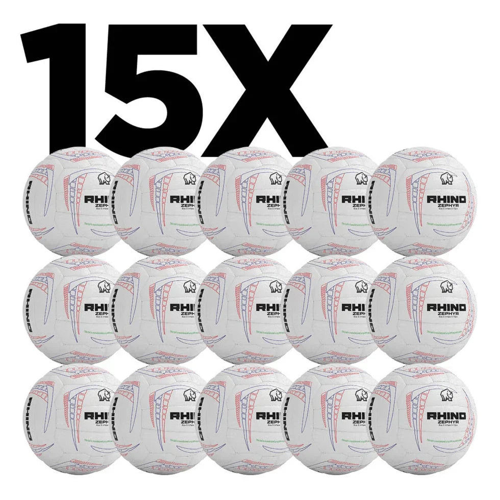 Rhino Zephyr Training Netball Box of 15 Netball Ball Rhino