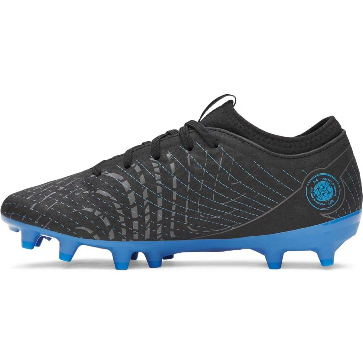 Under Armour Magnetico Select 5 FG Football Shoe Junior, Black/Blue, back view
