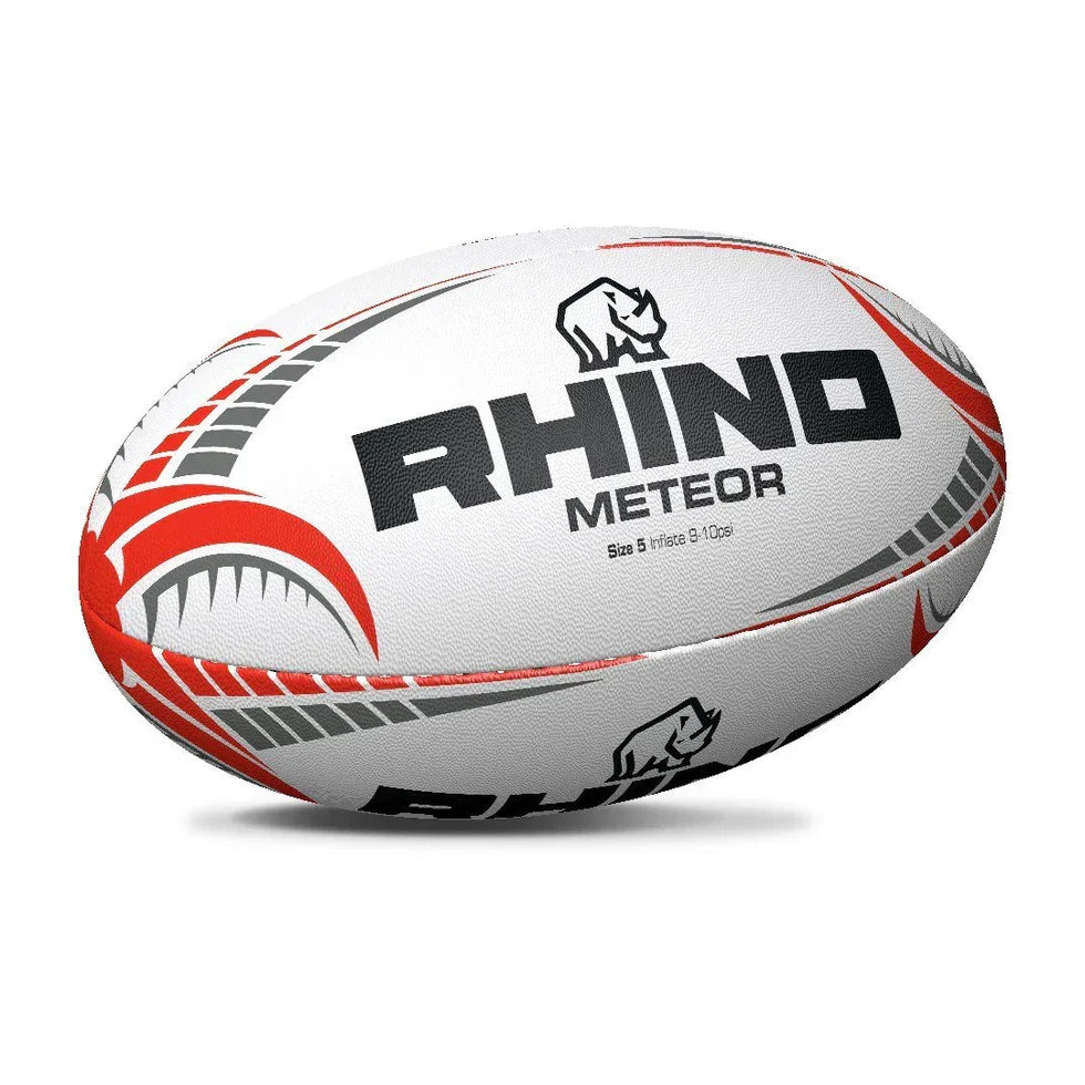 Rhino Meteor Rugby Match Ball, White, back view