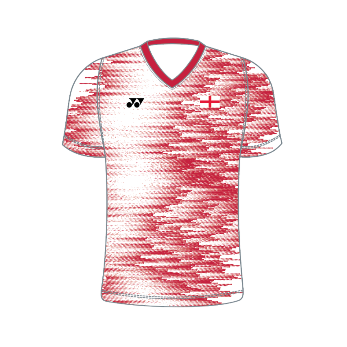 Yonex Kit Teamwear England Masters Badminton T015 Speed Fade V Neck T-Shirt Men - White/Red White Red Clothing Yonex Teamwear