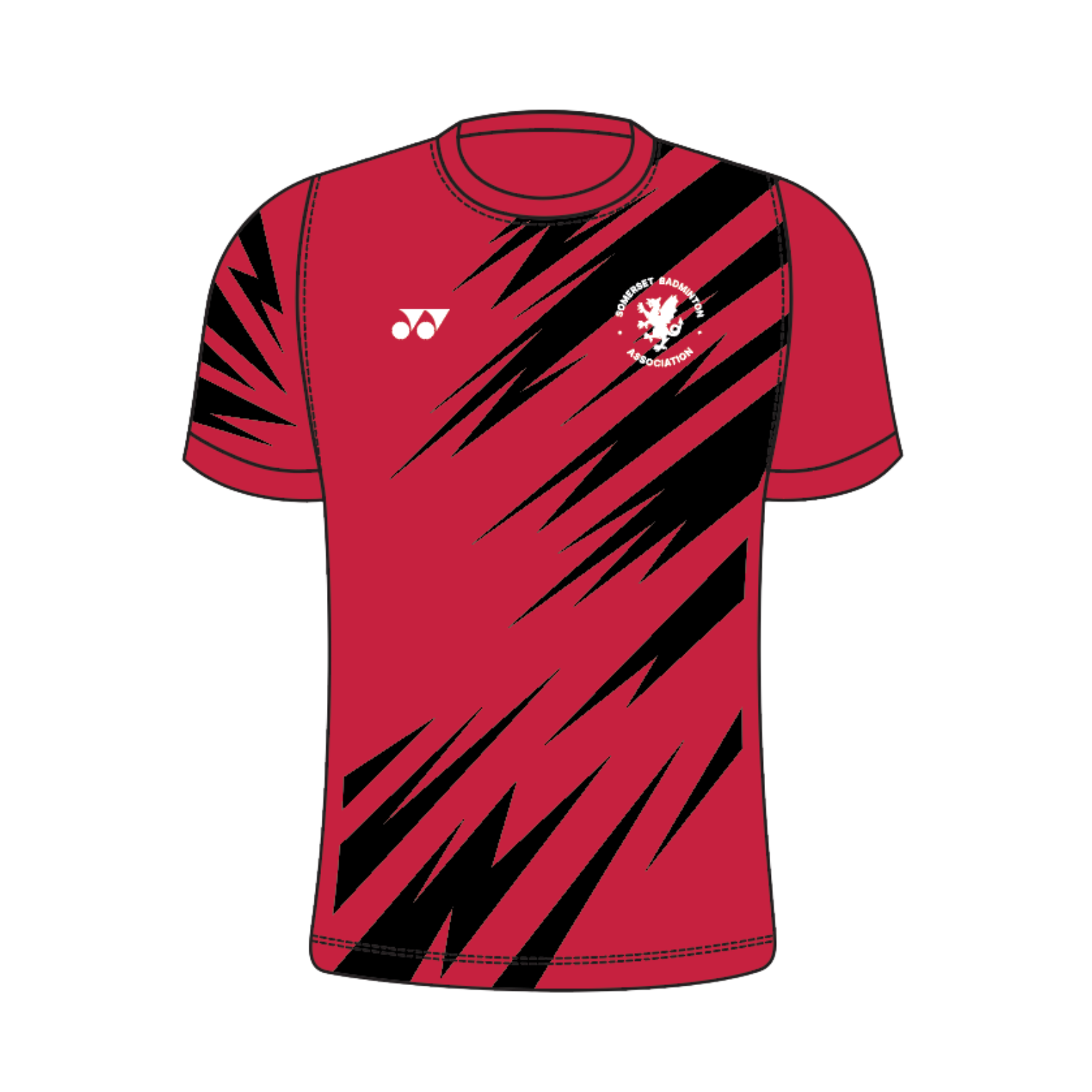 Somerset Badminton Association - Yonex Kit - T013 Tiger Strike T-Shirt Crew Neck Junior - Red/Black