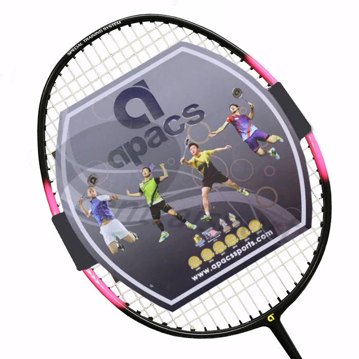 Apacs W-120g Badminton Training Racket (Strung), Black/Pink, front view