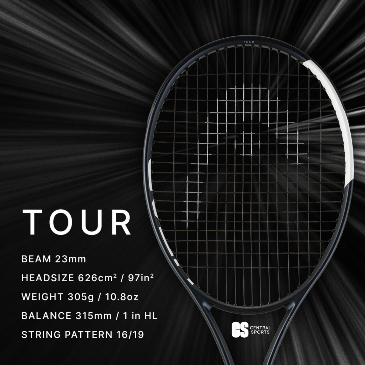 Head Speed Tour 2026 Tennis Racquet Strung, Black/White, back view