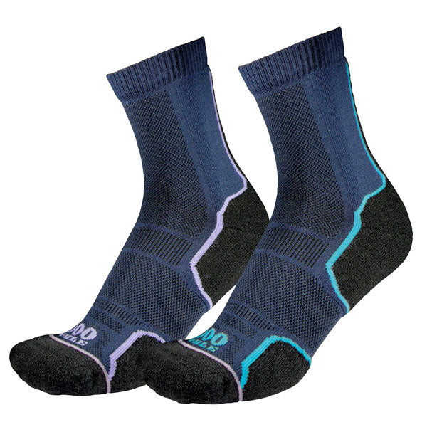 1000 Mile Trail Repreve Single Layer Running Socks 2 Pack Women's, Navy, front view