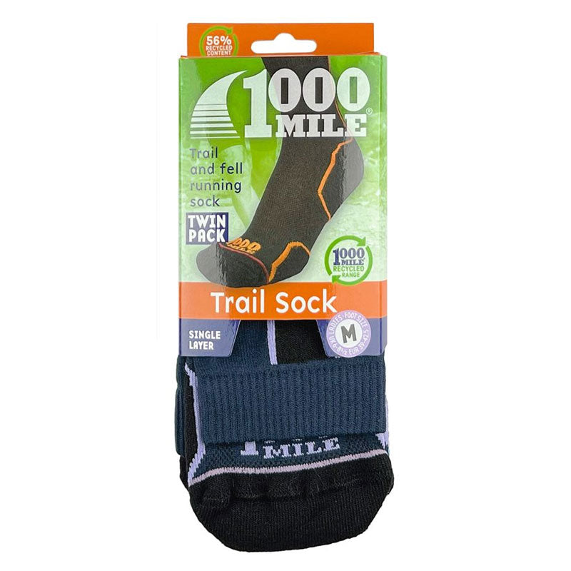 1000 Mile Trail Repreve Single Layer Running Socks 2 Pack Women's, Navy, back view