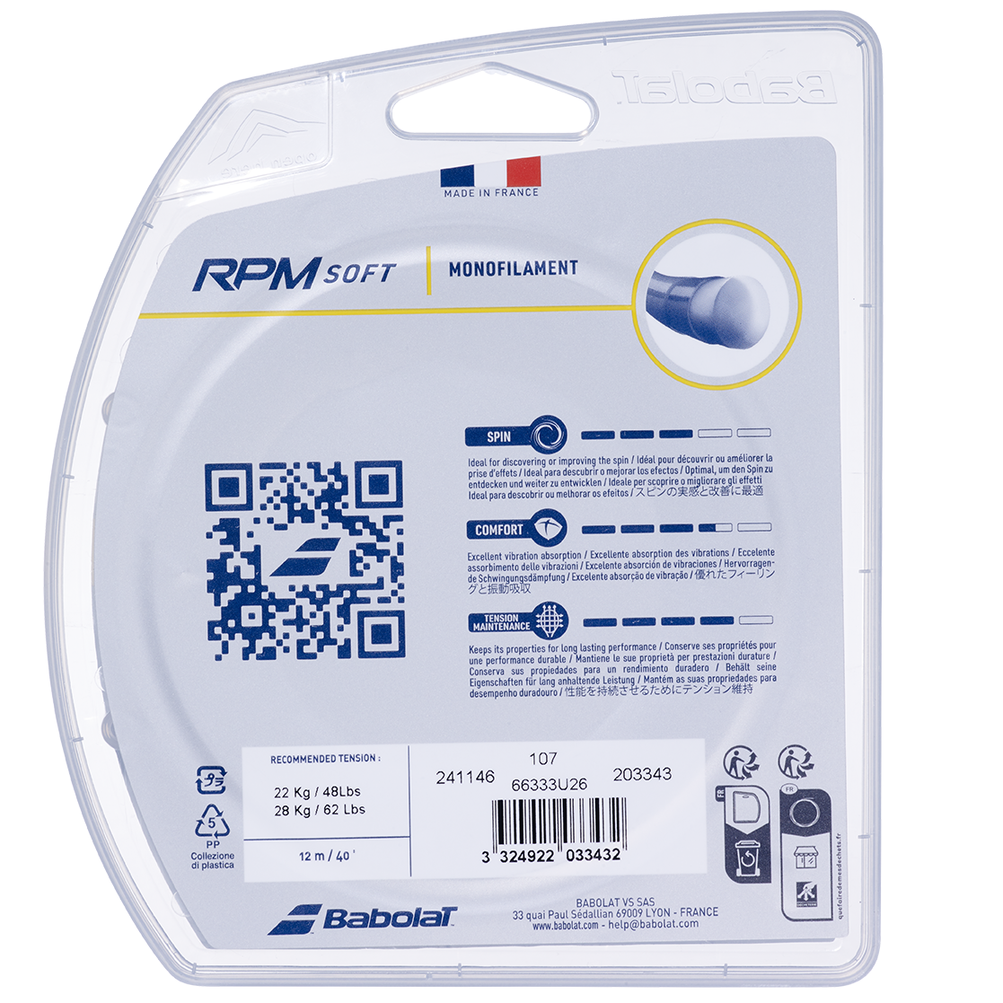 Babolat RPM Power 1.25mm/12M Tennis String - Electric Blue String (Packs) Babolat