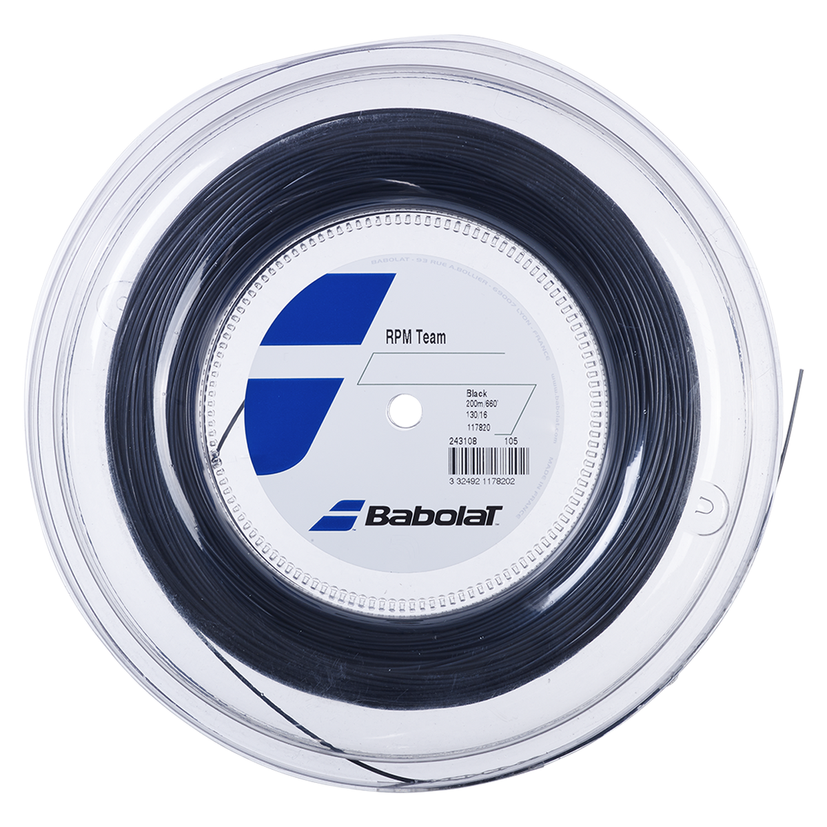 Babolat RPM Blast 1.30mm/200M Tennis String, Black, front view
