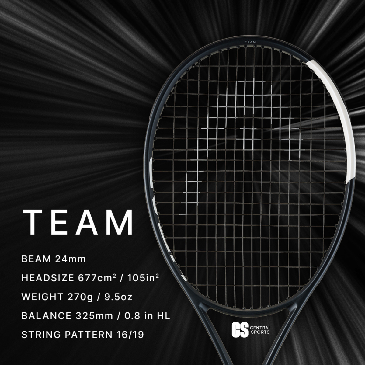 Head Speed Team 2026 Tennis Racquet Strung, Black/White, back view