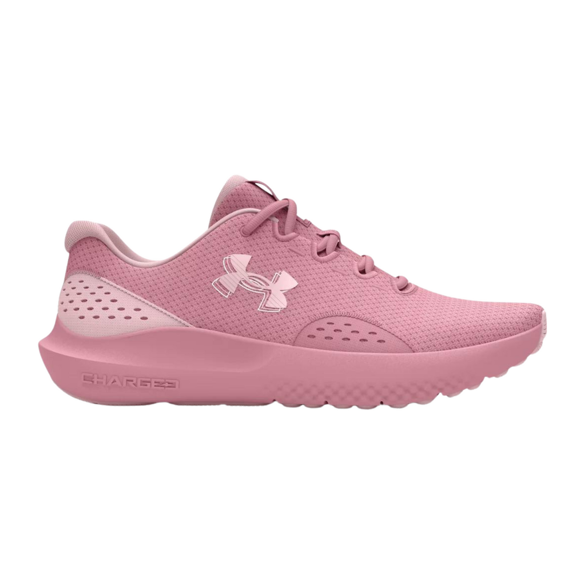 Under Armour Charged Surge 4 Running Shoe Women, Pink/White, front view
