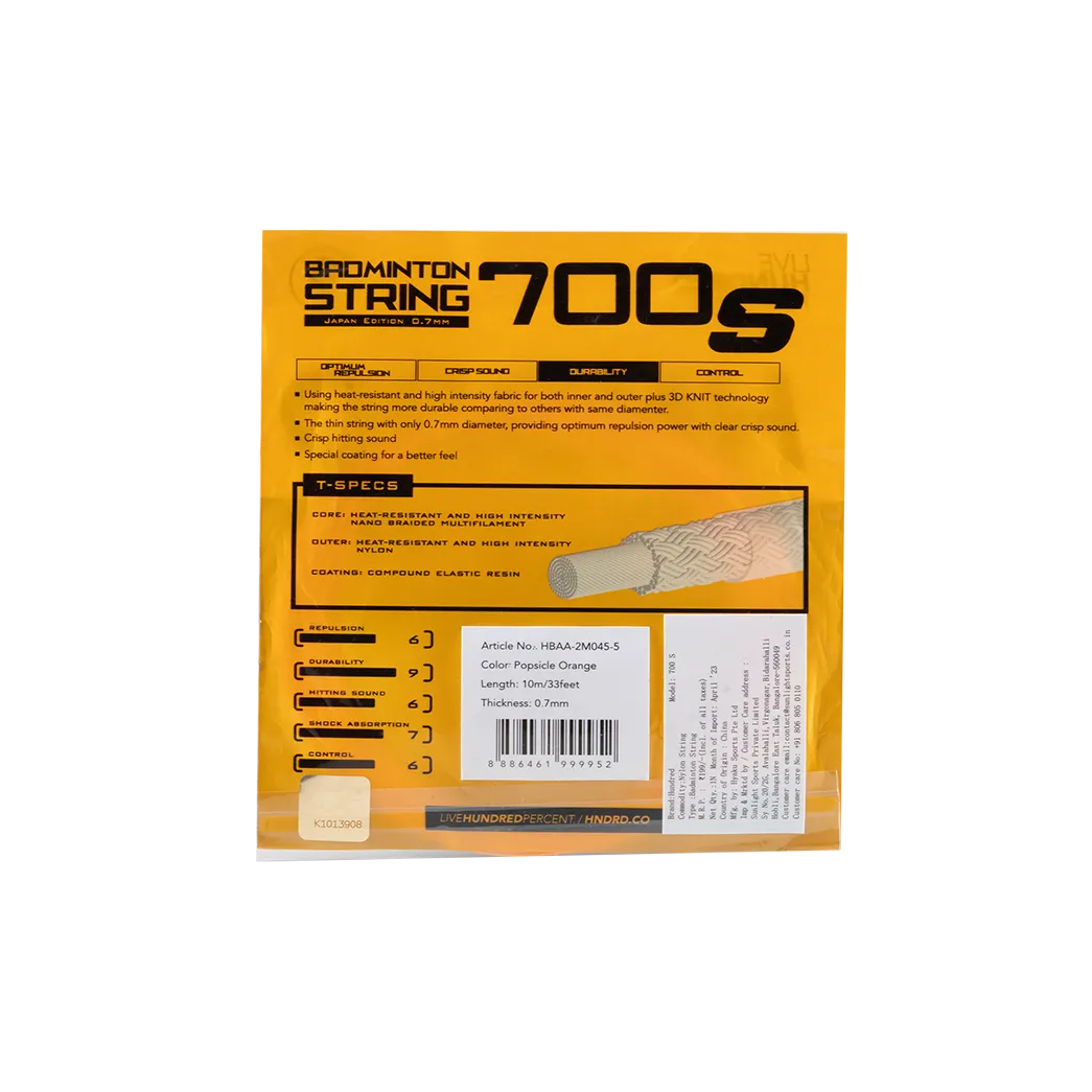 Hundred 700 S Badminton String - Orange String (Packs) Hundred