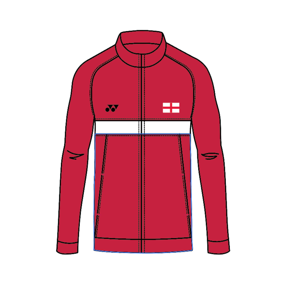 Yonex Kit Teamwear England Masters Badminton Baseline Track Top Unisex, White/Red, front view