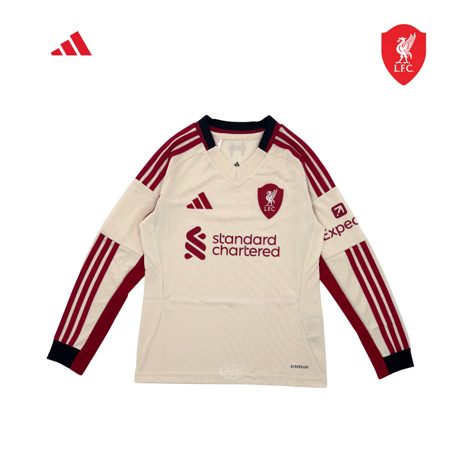 Adidas Liverpool F.C. 25/26 Long Sleeve Away Jersey Junior - Beige White Clothing Adidas