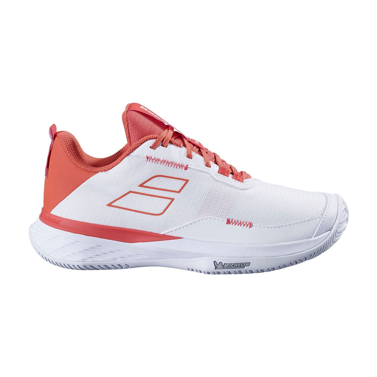 Babolat SFX Evo All Court Tennis Shoe Women, White/Terra Cotta, front view