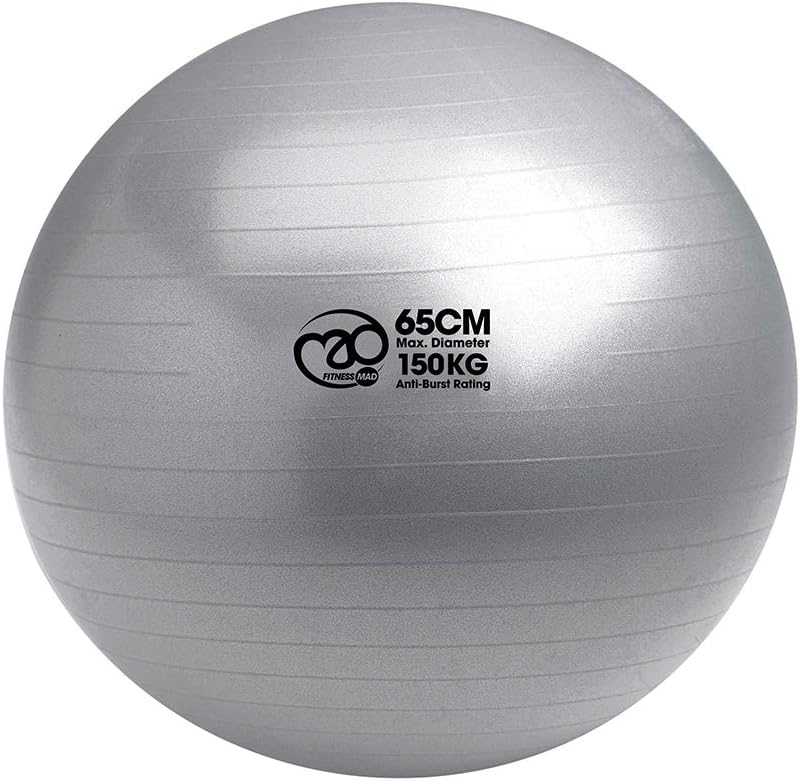 Fitness Mad Swiss Ball & Pump 125 kg (Silver) 65 cm Exercise & Fitness Fitness Mad