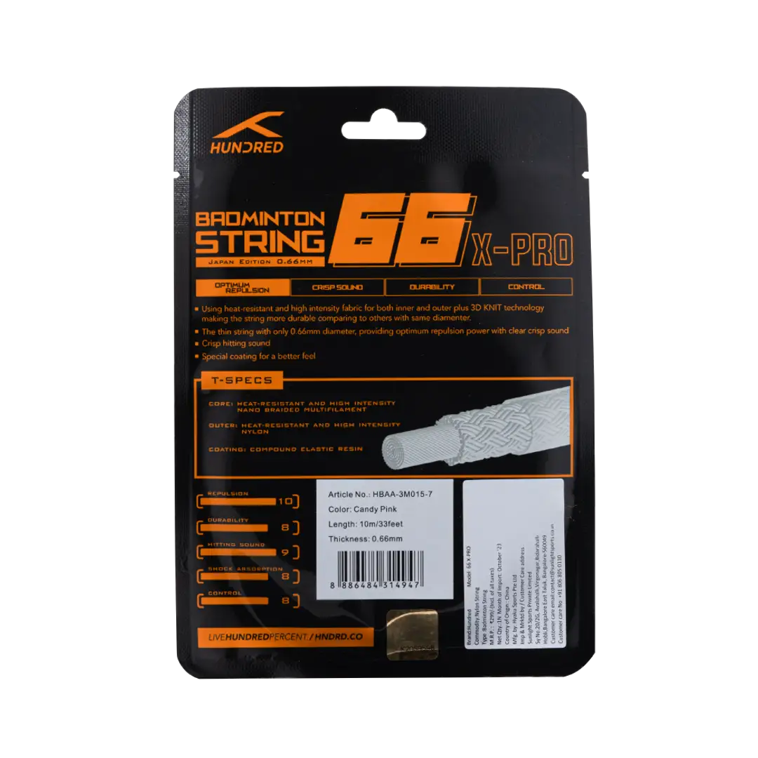 Hundred 66 X Pro Badminton String Set - Pink String (Packs) Hundred