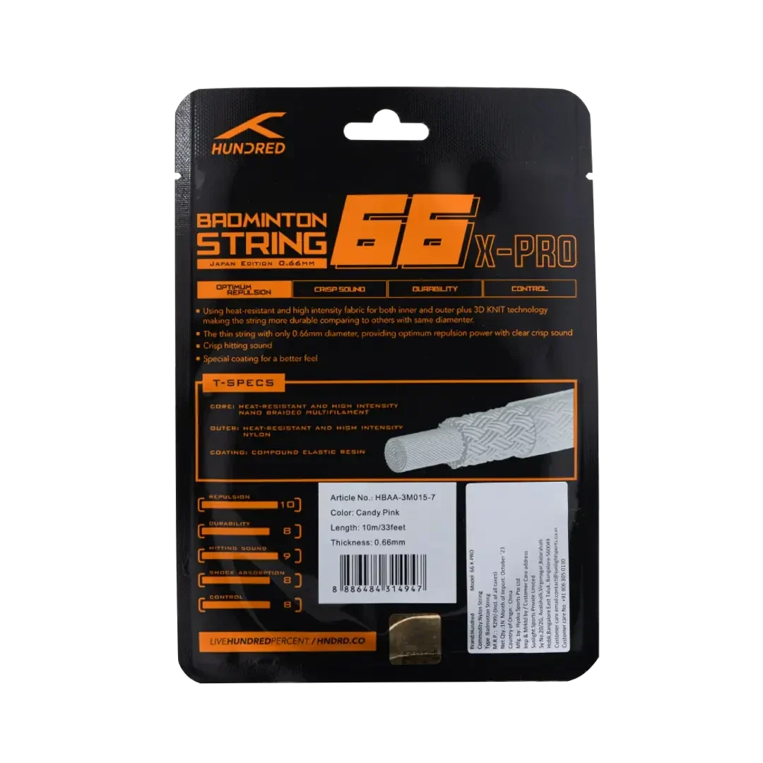 Hundred 66 X Pro Badminton String Set, Pink, back view