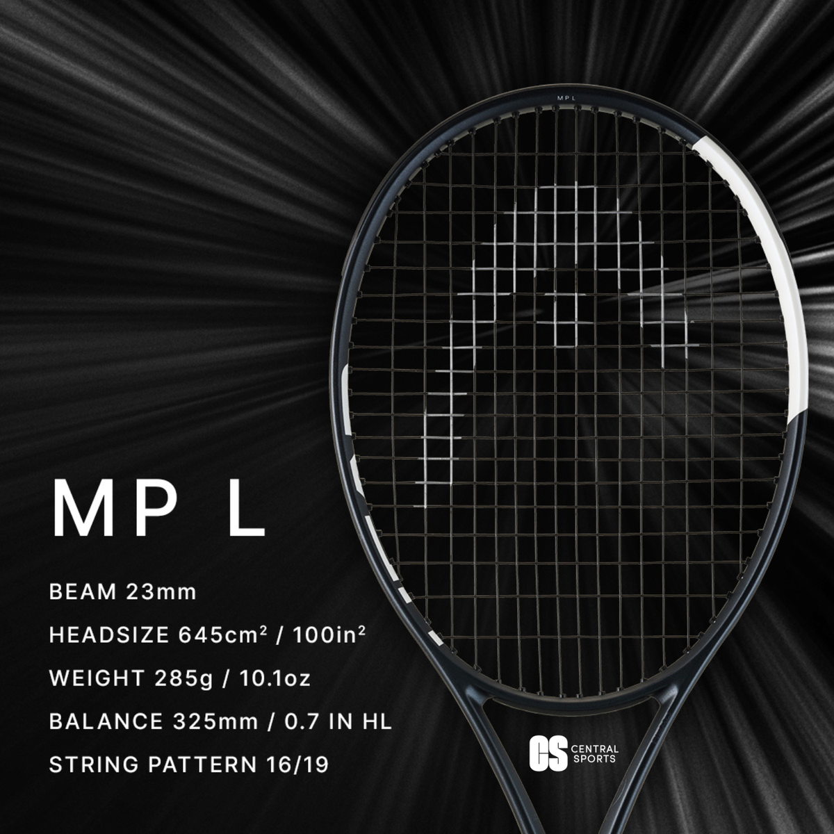 Head Speed MP L 2026 Tennis Racquet Strung, Black/White, back view