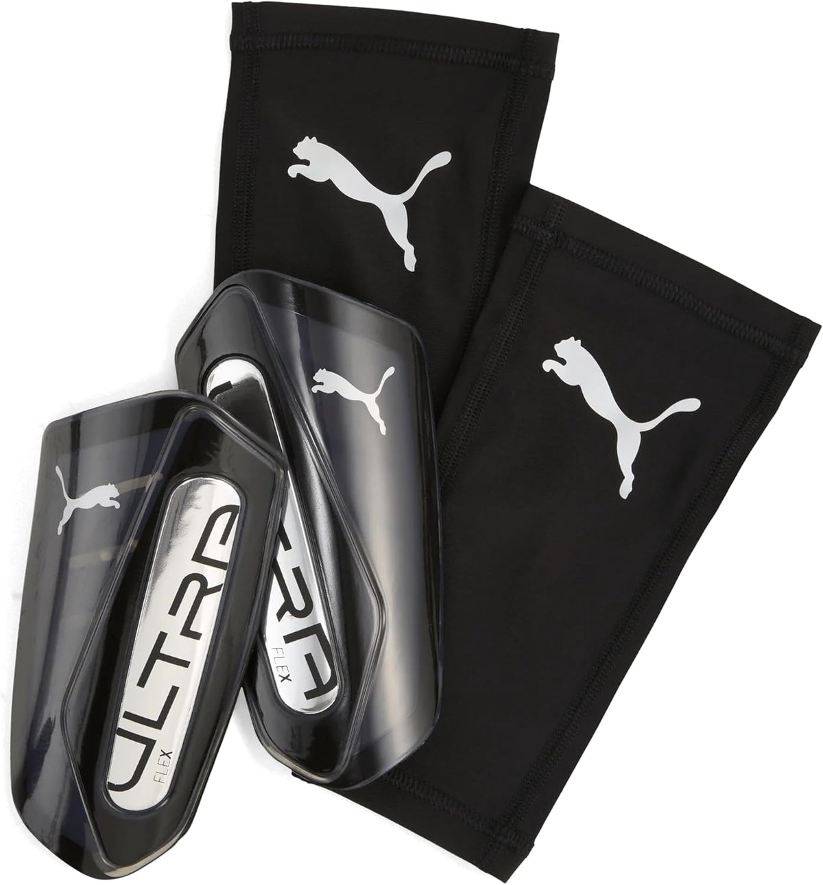 Puma Ultra Flex Sleeve Shin Guards, Black/Silver