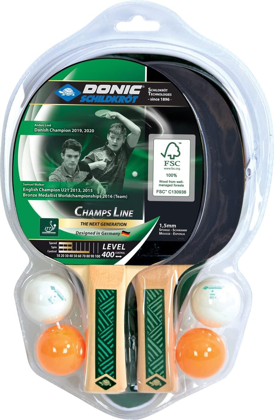 Donic-Schildkröt Champs Line 400 Table Tennis - Black/Green Table Tennis Ball Donic-Schildkroet