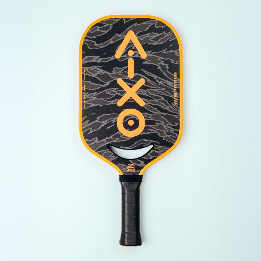 Aixo P14C Reaper Series Tiger King 18K Raw Carbon Pickleball Padel Black Orange One Size Pickleball Paddle Aixo