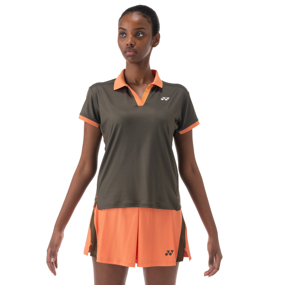 Yonex US Open 2025 Crew Neck Shirt Women, Brown, close-up detail