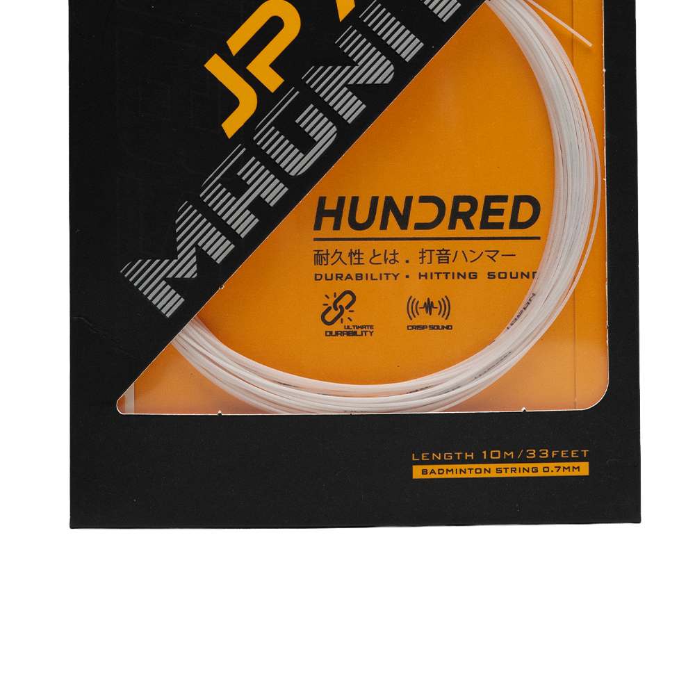 Hundred JP70 Magnite badminton string reel, Ice White, side view