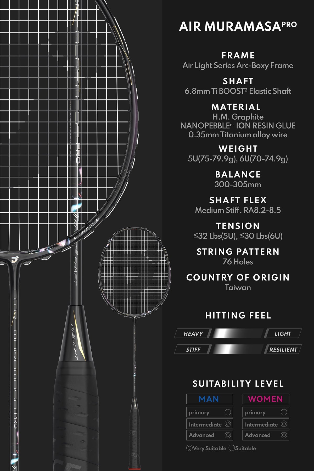 Jnice Air Muramasa Pro 6UG6 Badminton Racket Unstrung - Black Badminton Rackets JNICE