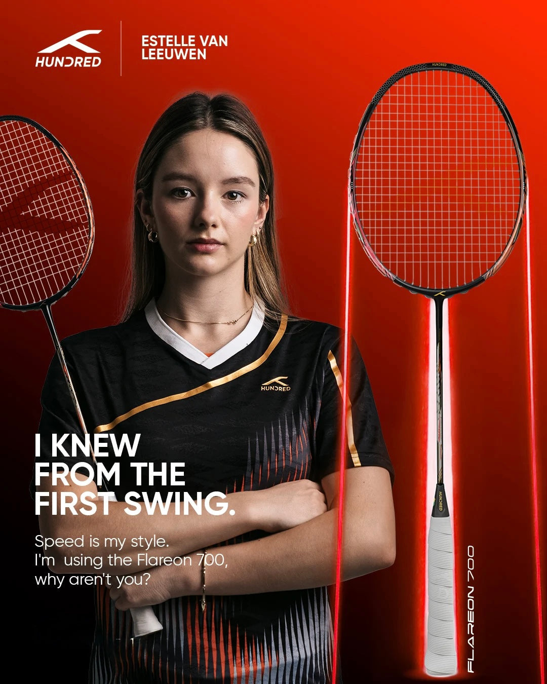 Hundred Flareon 700 Badminton Racket - Black/Orange Badminton Rackets Hundred