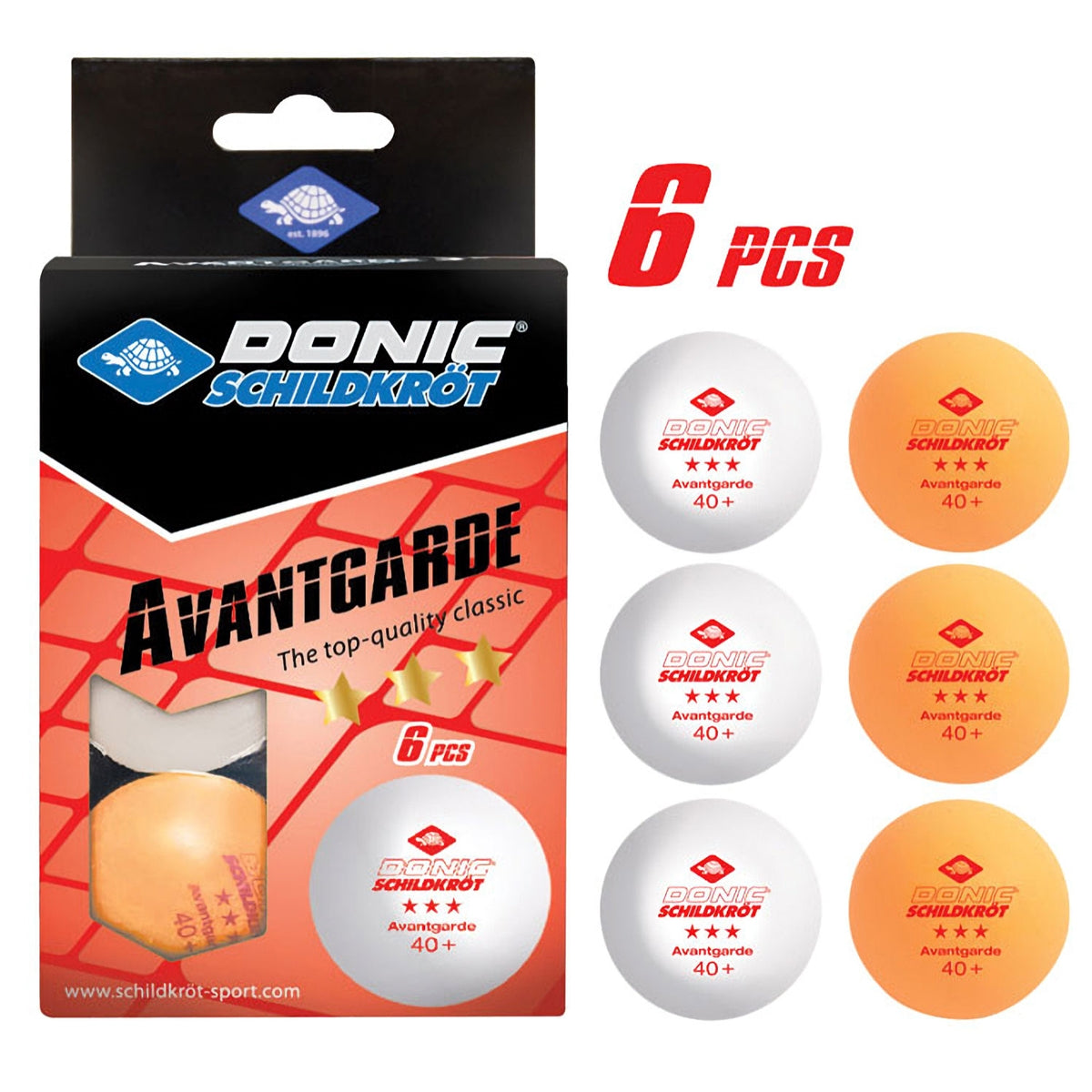 Donic-Schildkroet 3-Star Avantgarde Poly 40+ Ball (M608533) 6 Pack Table Tennis Ball Donic-Schildkroet
