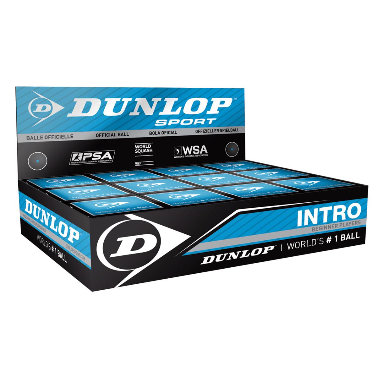 Dunlop Intro Squash Ball x12, Blue, front view