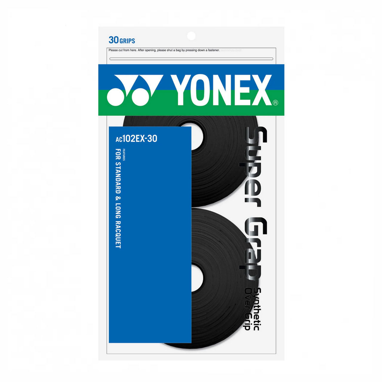 Yonex AC102EX-30 Wet Super Grap (30 Pieces) Black Black 30 Pieces Overgrips Yonex