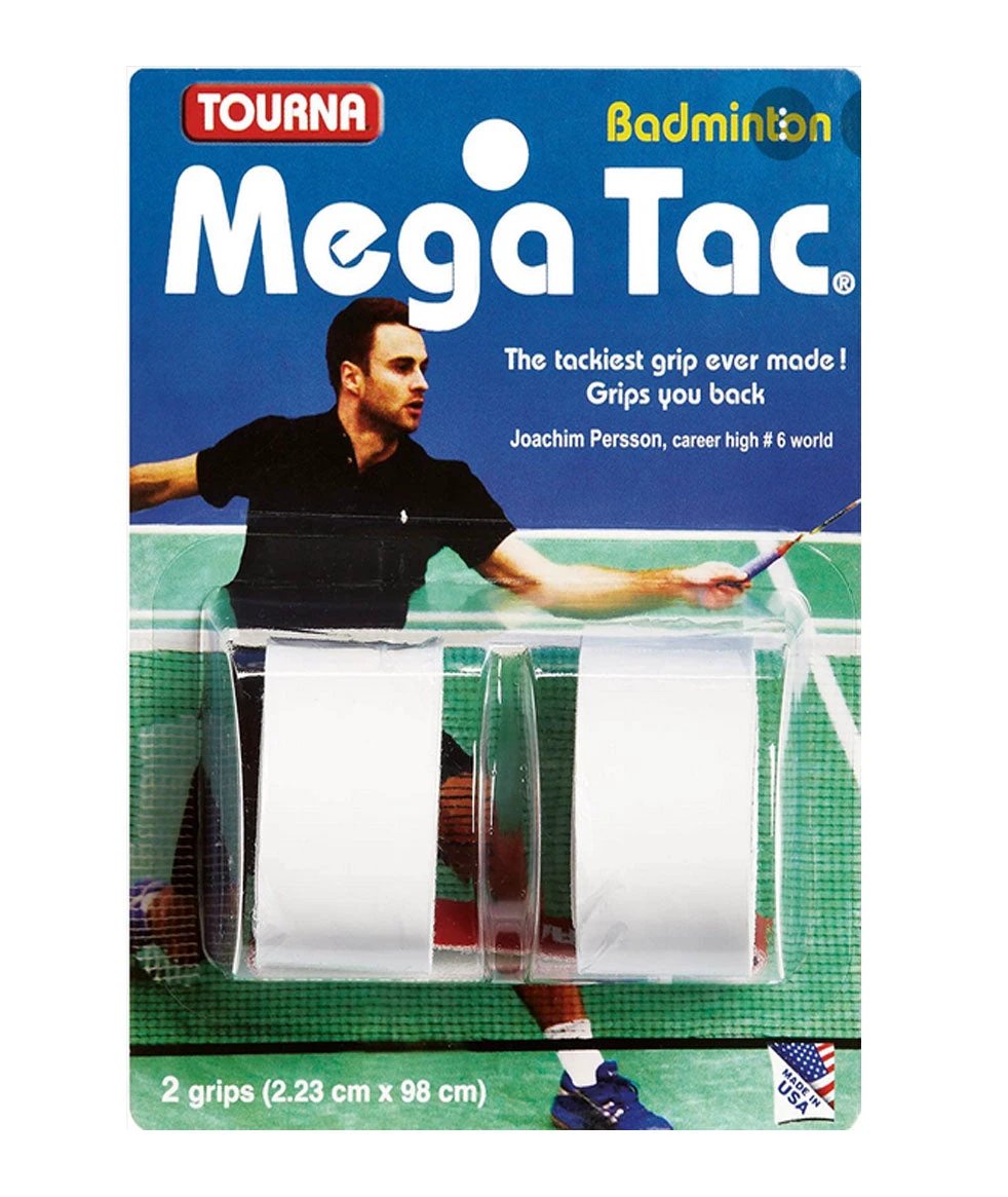 Tourna Mega Tac Overgrips (2 Pieces), White, back view