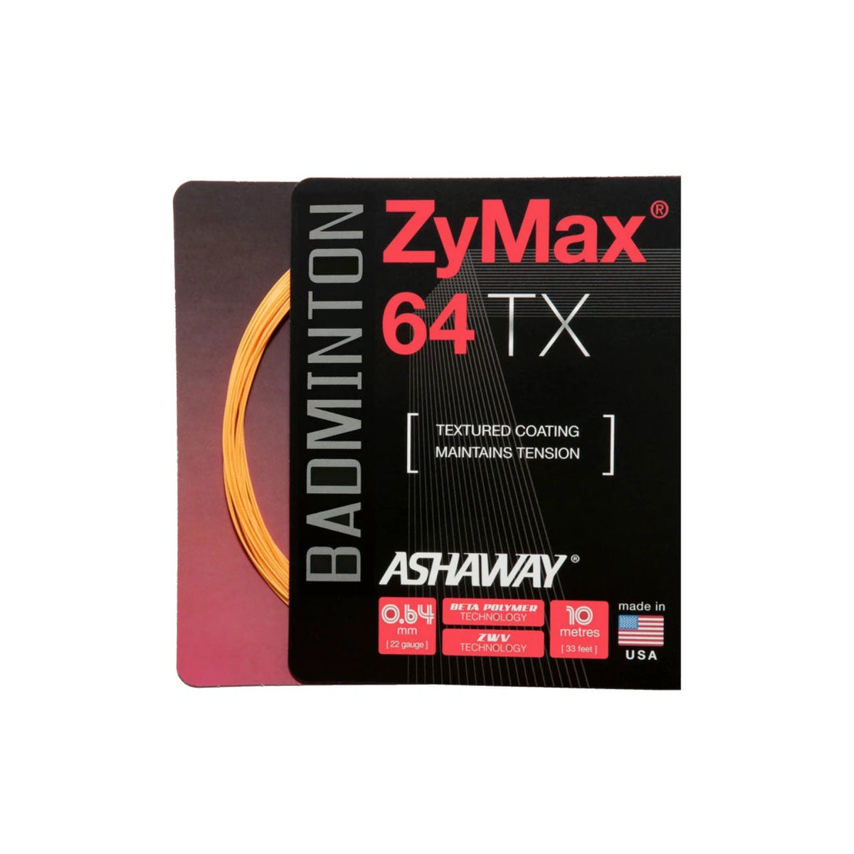 Ashaway Zymax 64TX Badminton String Set, Orange, back view