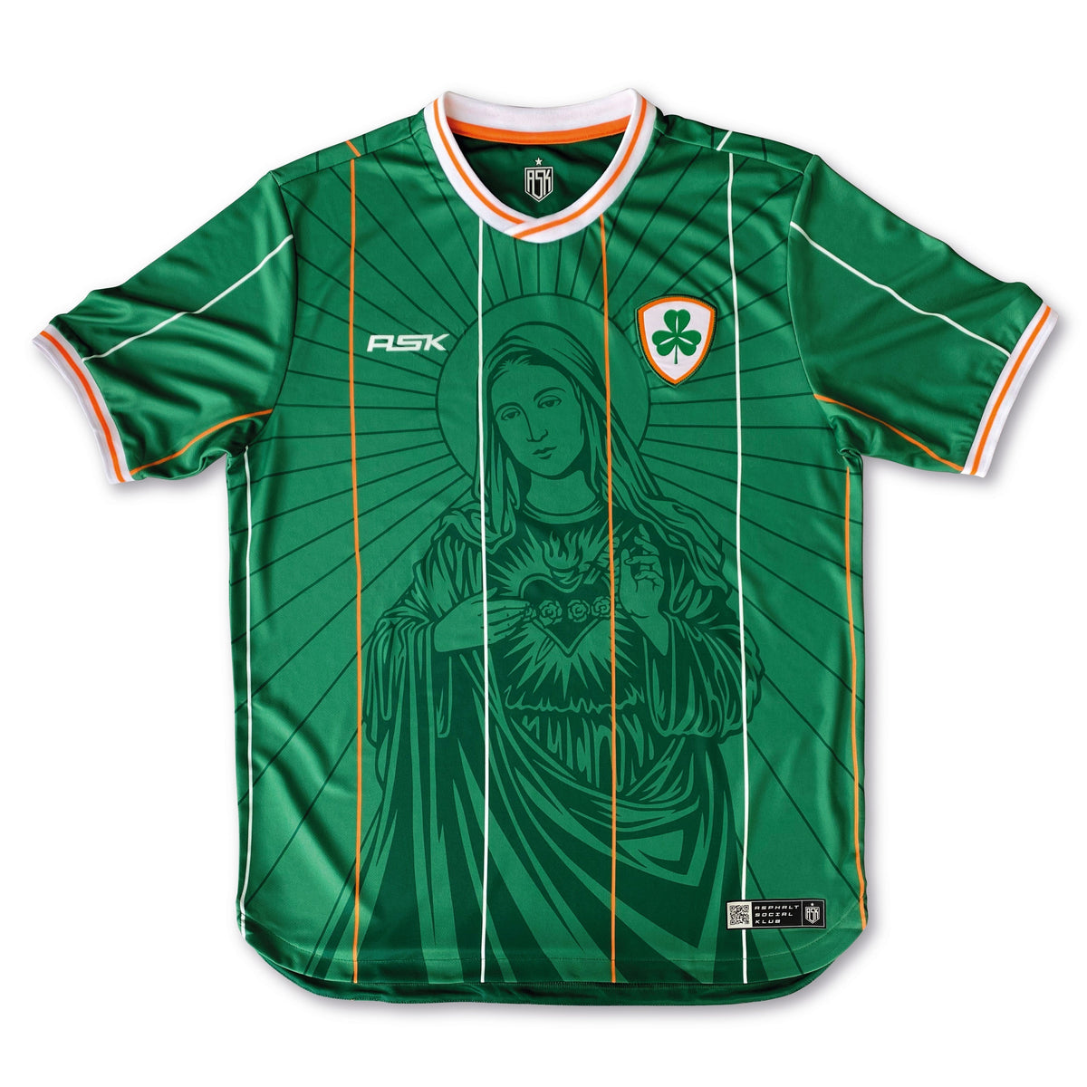 Asphalt Social Klub Ireland Mary home concept football shirt, green, front view