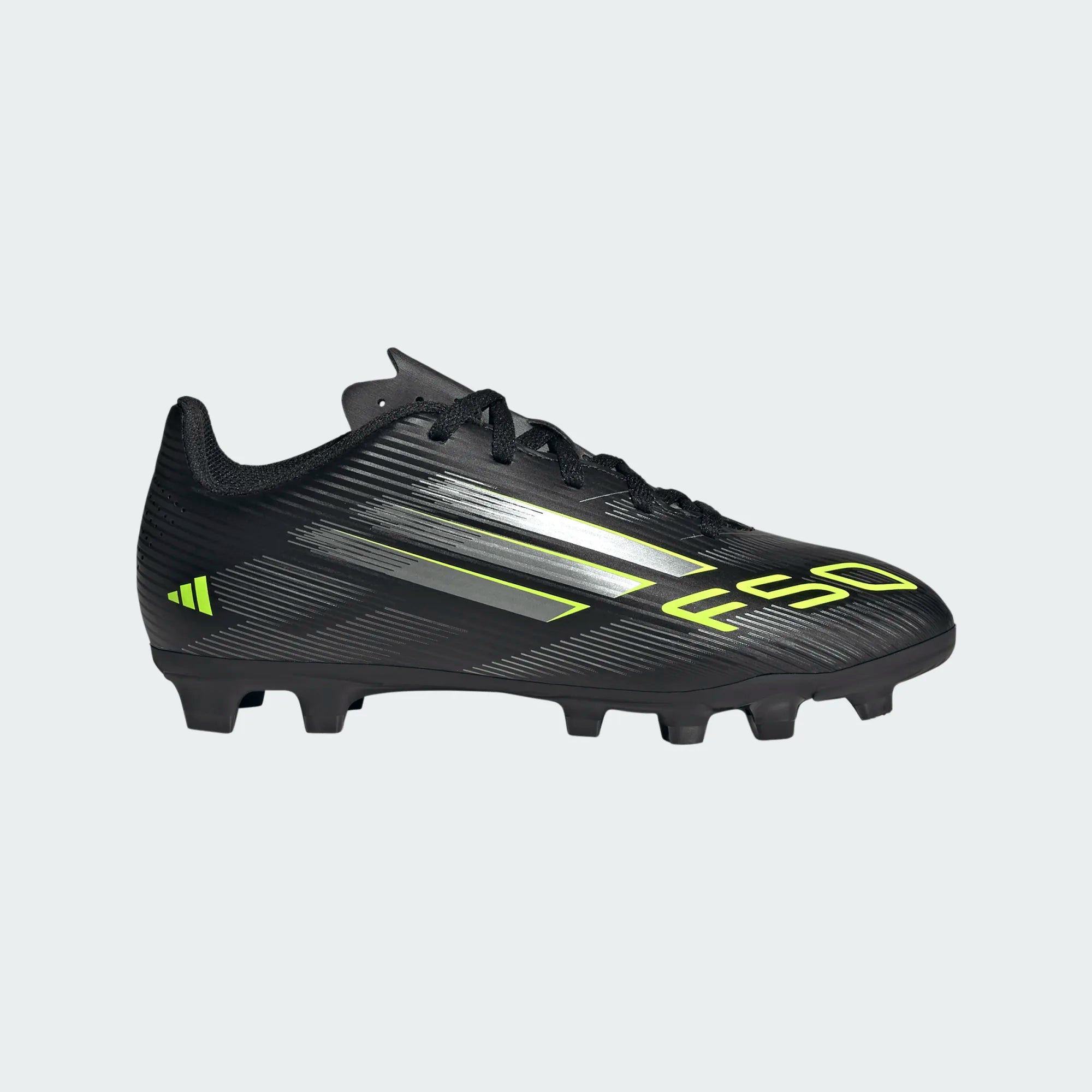 Adidas F50 Club FG/MG Football Boots Junior - Black Core Black Iron Met Lucid Lemon shoes Adidas
