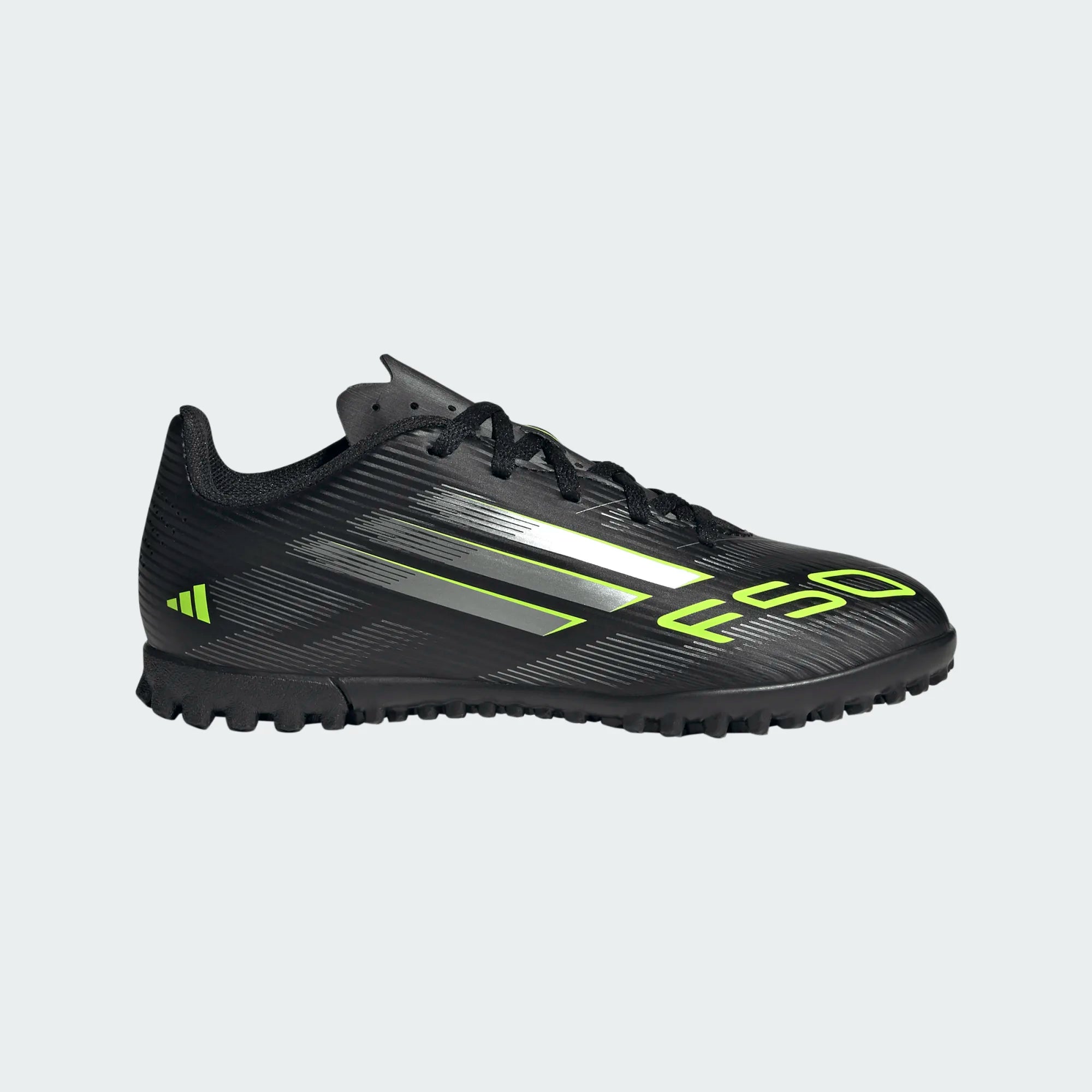 Adidas F50 Club TF Football Shoe Junior - Black/Lemon Core Black Iron Met Lucid Lemon shoes Adidas