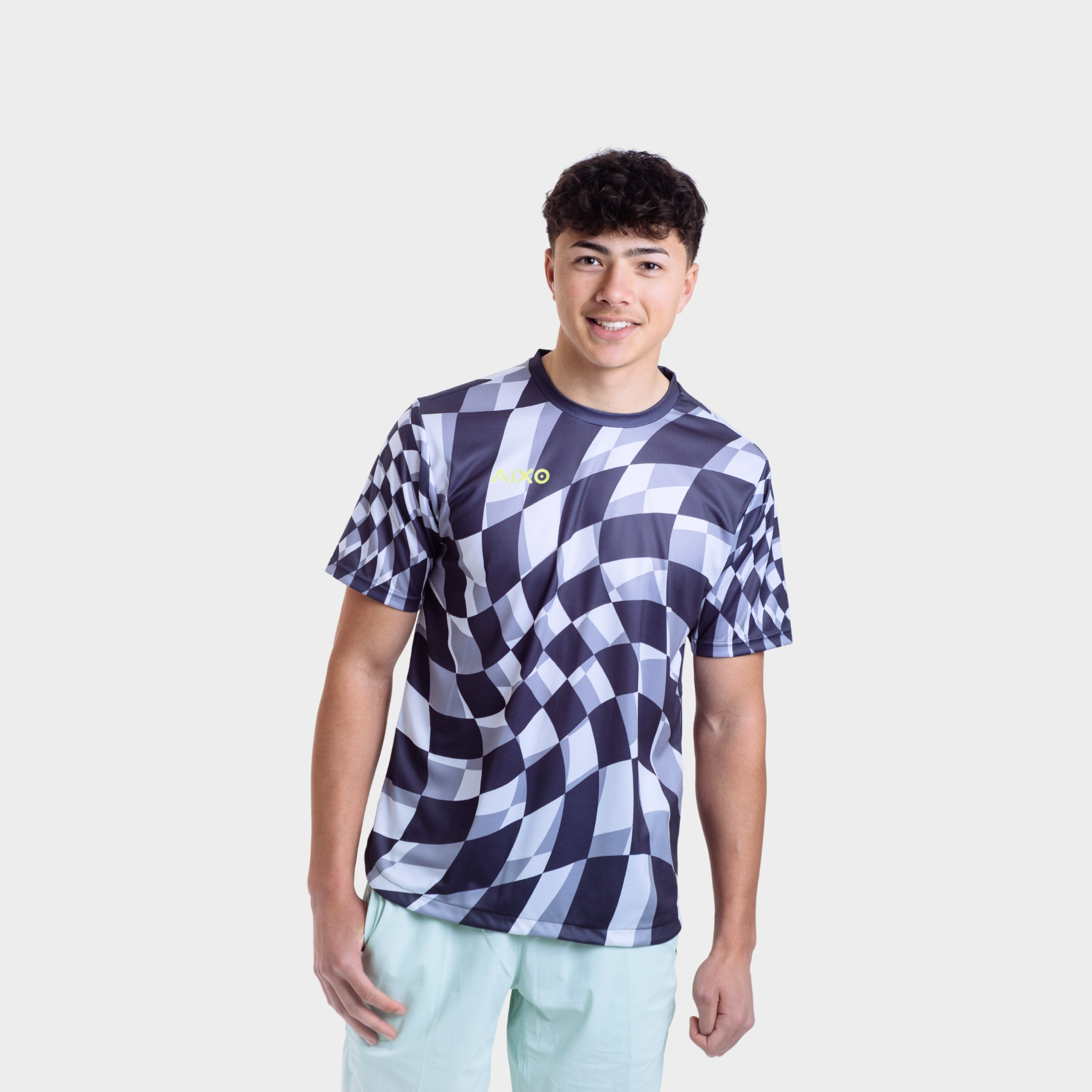 Aixo Checker Mens T Shirt Grey Check T Shirt Aixo