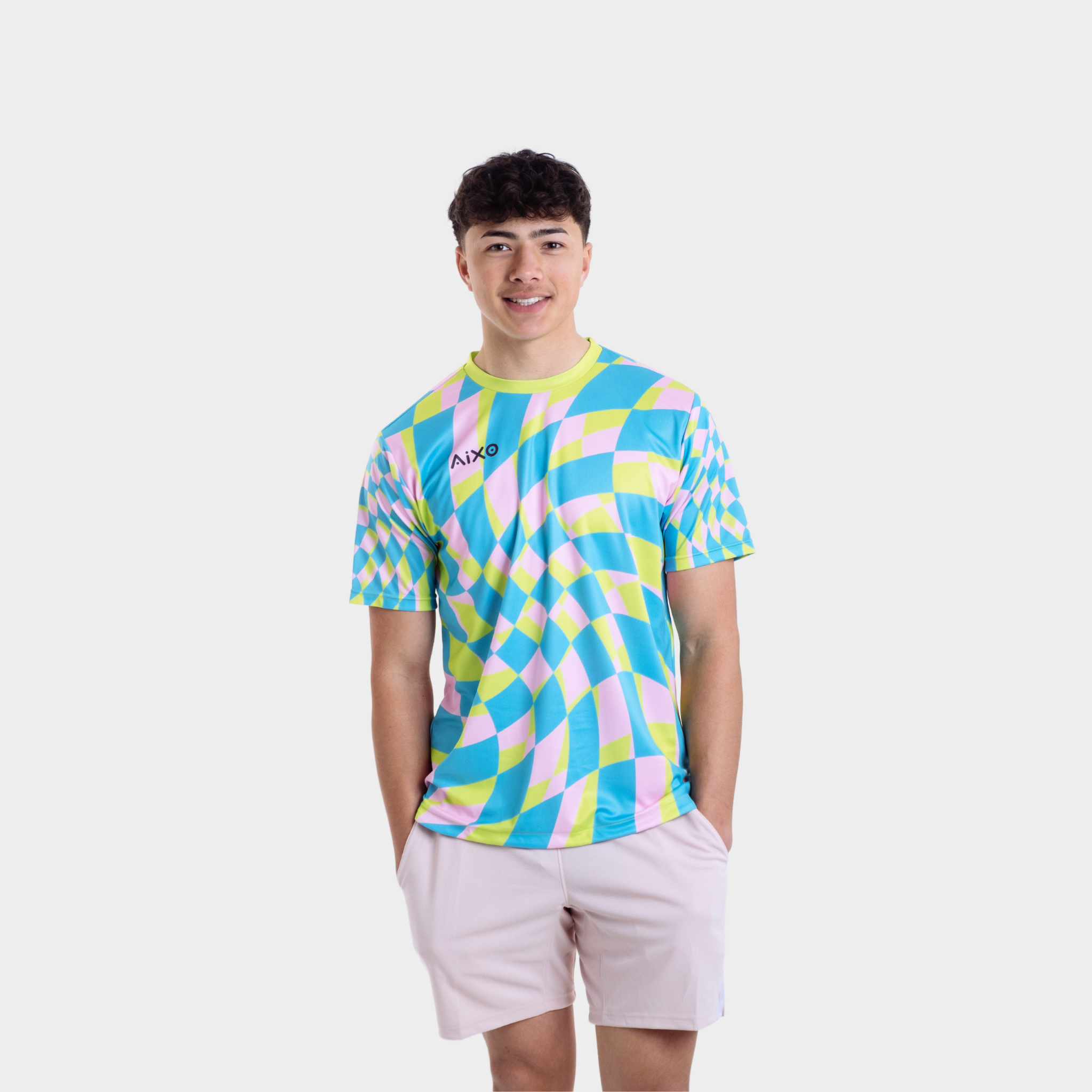 Aixo Checker Mens T Shirt Grey Check