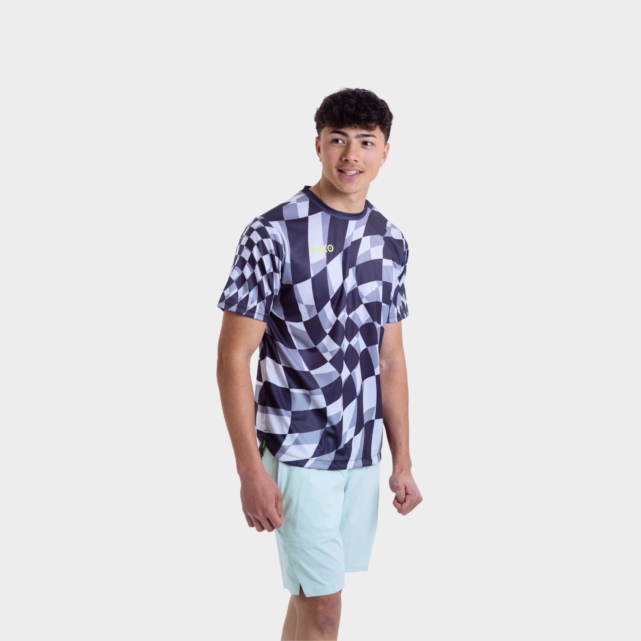 Aixo Checker Mens T Shirt Lime Check