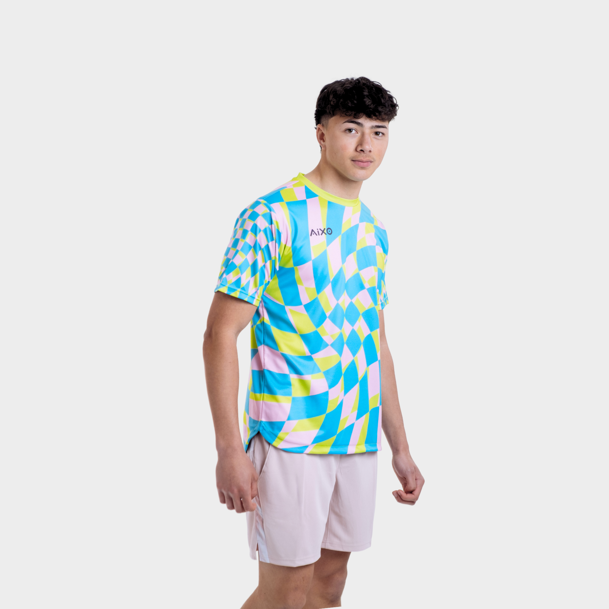 Aixo Checker Mens T Shirt Grey Check