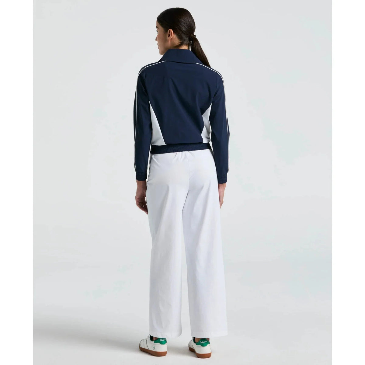 Original Penguin Cropped 1/4 Zip Colourblock Tennis Jacket Women, Black Iris, side view