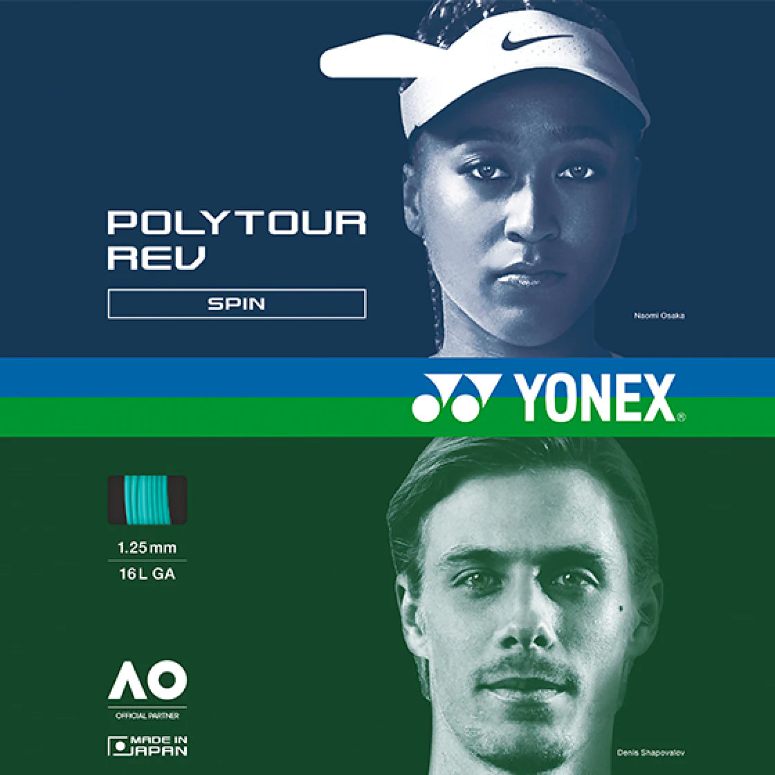 Yonex Polytour Rev 1.25mm 12m Pack Tennis String Mint 12m Set Mint String (Packs) Yonex