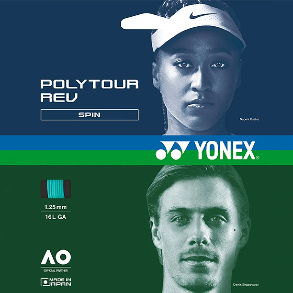 Yonex Polytour Rev 1.25mm 12m Pack Tennis String M Mint 12m Set String (Packs) Yonex