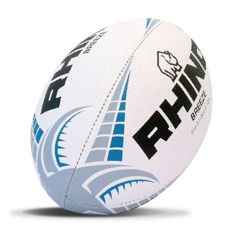 Rhino Breeze Extra Light Rugby Skills Ball, White, front view