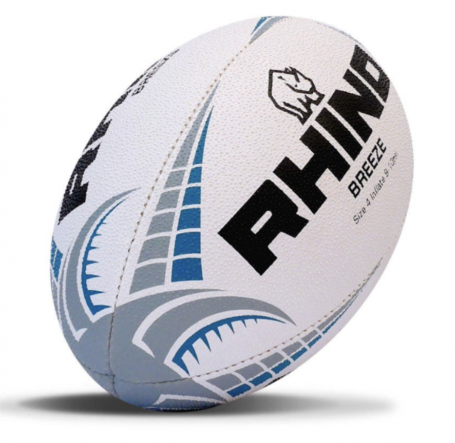 Rhino Breeze Extra Light Rugby Skills Ball, White, back view