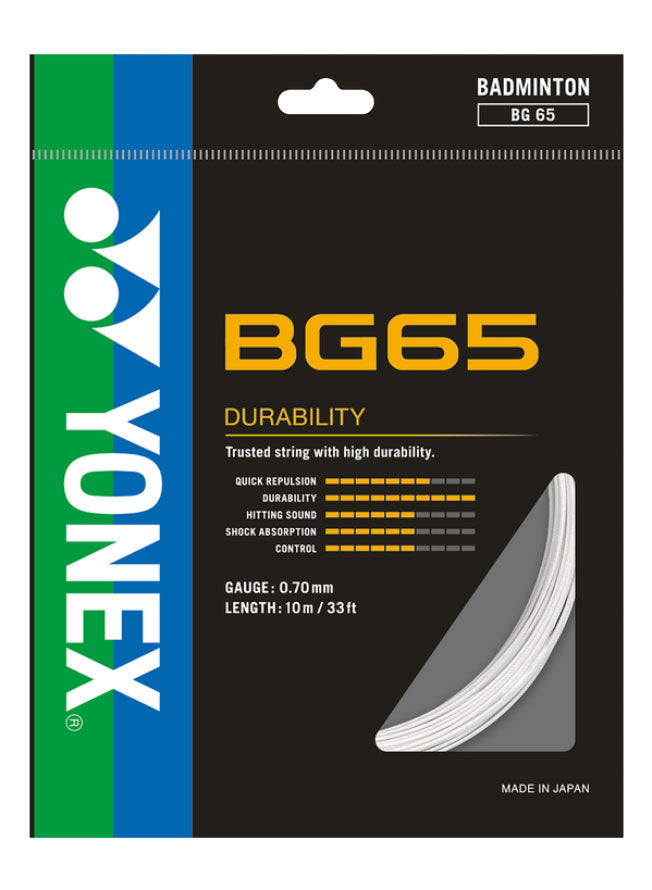 Yonex BG65 Badminton String (10m Set) White White 10m Set String (Packs) Yonex